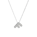 Detail of silver letter F bubble pendant necklace with micro-paved white cubic zirconia - Letter F