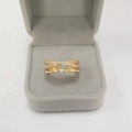 Chic golden double-layered crisscross ring for women with micro-pave zirconia crystals - Adjustable Open / Gold