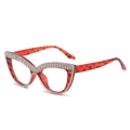 Cat-Eye-Brille in roter Schildpatt-Optik mit funkelnden Strasssteinen besetzt - Leopardenmuster Rahmen
