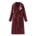 Trench-coat cintré en similicuir bordeaux à double boutonnage avec ceinture femme - XS / Bordeaux
