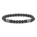 Bracciale minimalista in pietra vulcanica nera da 6 mm con distanziali in metallo argentato - Pietra lavica