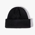Classic black ribbed knit beanie with thick folded cuff for winter outdoor warmth - One Size / Black