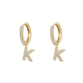 Elegant gold letter K hoop earrings with micro-pave white zircon stones for women - Letter K / Gold