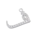 Macro shot of silver Arabic letter pendant with inlaid cubic zirconia and top hanging loop - White Gold 09