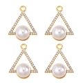 Detail of four golden triangle alloy pendants with inlaid pearls and zircon stones - Triangle Pearl Rhinestone (px1086-8)
