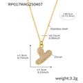 Gold plated stainless steel heart necklace with zircon inlay and detailed dimension specs - Rp017-y Letter Gold Necklace 40+5cm