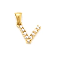 Collier minimaliste en acier titane avec pendentif lettre V doré et perles blanches - Lettre V (SP149G-V)