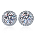 Elegant 925 sterling silver halo stud earrings with round cut sparkling moissanite stones - 0.5ct / White