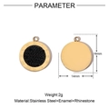 Macro detail of 16mm stainless steel Roman numeral pendant with black enamel inlay - Gold-Roman Numeral Rhinestone Medal