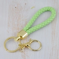 Handmade light green braided leather keychain with elegant gold metal ring and lobster clasp - Generation 1 Round Dragon Woven Buckle (Light Gold) / Light Green