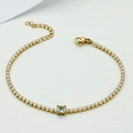 Gold titanium steel bracelet with sparkling zircons and a light blue square center stone - Square Light Blue Bracelet