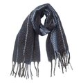 Dettaglio sciarpa a maglia a righe blu scuro con nappe decorative su sfondo bianco puro - 185x65+10cm / 05# Blu Marino