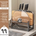 Gun grey stainless steel kitchen knife and cutting board rack with drip tray, 25x12x22.5cm - Multifunctional All-in-One Knife Rack With Drip Tray-Gun Grey (Free Hooks*2)