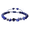Bohemian adjustable bracelet with deep blue natural crushed stones and silver beads - Blue Sodalite