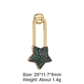 Star safety pin pendant with green zircon inlay in gold finish and black plating - Green Star Pin 11