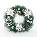 Artificial Norfolk pine Christmas wreath with silver ornaments and white poinsettia flowers - 30cm Silver Wreath