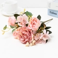 Pink artificial hibiscus rose bouquet in a lifestyle setting with coffee and books - Pink