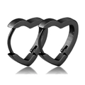 Matte black heart-shaped stainless steel huggie hoop earrings for women in retro style - Black Heart