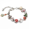 Christmas charm bracelet with snowman, tree and colorful enamel beads on a silver snake chain - Christmas Charm Set / SD-0009