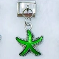 Italian charm bracelet link with a green starfish pendant in silver stainless steel - Green Starfish