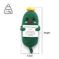 Green crocheted emotional support pickle doll with 11cm height and positive card - Olive Green Pickle with Flower E
