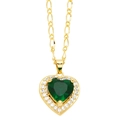 Minimalistische goldene Herz Halskette mit tiefgrünem Edelstein und Figaro-Kette - Grün