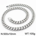Chaîne cubaine en argent poli pour hommes avec fermoir de sécurité, taille 500x10mm - 10mm x 500mm(KN232892-ZZ)