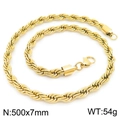 7mm gold stainless steel twist rope chain necklace with classic lobster clasp, 50cm length - 7mm x 50cm