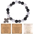Bracciale di perle occhio di tigre ed ematite 10mm con ciondolo a croce e biglietti regalo - Biglietto Per Mio Figlio / Bracciale in Howlite Bianca