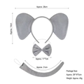 Gray plush elephant headband set with ears, bow tie, and tail costume accessories - Elephant Ears 3-Piece Set (Ears/Bow/Tail)