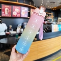 Pink to blue gradient sports water bottle with time markers and portable handle - 1000ml / SH-2212 Pink