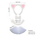 White cat cosplay set with plush ears headband bowtie tail and sequin tutu skirt - White Fur Heart Cat 3pcs Set + White Star Tutu Skirt