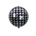 Spherical 4D disco foil balloon with black and silver geometric triangle pattern - Triangle Black Silver / 22 Inch