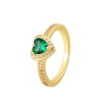 Bague dorée élégante ornée d'un zircon vert en forme de cœur et d'un pavage - US 6 / Vert