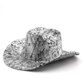 Chapeau de cowboy vintage à texture de marbre argenté avec large bord en matériau PU robuste - M (56-58cm) / Style de Craquelure Argent Noir (01)
