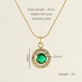 18K gold-plated stainless steel necklace featuring a round green zircon pendant - Round Style / Green