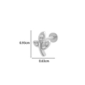 Silver labret earring with sparkling leaf design and dimensional markers for cartilage - Leaf & Wheat / Silver