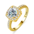 Elegant gold S925 sterling silver ring featuring a radiant square moissanite halo setting - HK Size 15 (US Size 7) / 1 Carat (Gold Plated White Moissanite)