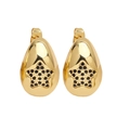 Detail of gold-plated drop earrings featuring an inlaid black star-shaped zircon stone - Black Star