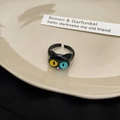 Macro shot of creative black cat ring featuring yellow and blue heterochromatic eyes - Black Odd-Eyed Cat Style (10#)