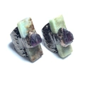 Vintage bronze adjustable ring set with rectangular green jade and purple amethyst stones - Adjustable Open / Antique Bronze Inlaid With Amethyst & Australian Jade