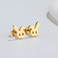 Pendientes de conejo dorado de acero inoxidable pulido joyería minimalista de animal - Dorado