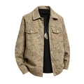 Men's khaki shirt jacket featuring dark tropical leaf prints and corduroy texture - M / Tops / Coffee (KXM819)