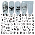3D nail stickers featuring black whale, mermaid, and forest silhouette designs, model F623 - F623 (Bare Sheet)
