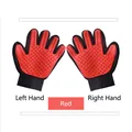 Pair of red and black pet grooming gloves with silicone massage nubs for hair removal - Left Hand / Red