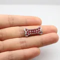 Silver bone-shaped slide charm with double-row red rhinestones for DIY bracelets - 8MM Bone - Red