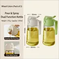 Set of 2 spray and pour oil dispensers in light grey and green, 470ml glass bottle - 2-in-1 Spray & Pour Bottle-White+Green-Pack of 2-470ml