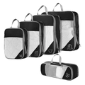 Black and gray 5-piece compression travel organizer set with mesh windows and icons - Five-Piece Set / Black
