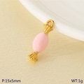Pink enamel candy charm in 18K gold plating for DIY jewelry making, 15x5mm size - Candy Shape / Pink