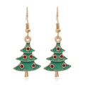 Detailed view of Christmas tree drop earrings with green enamel and golden hooks - Christmas Tree #7